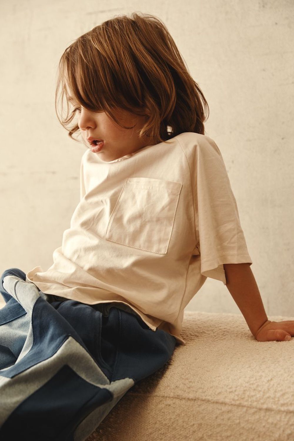 Blue Cotton Patchwork Kids Pants