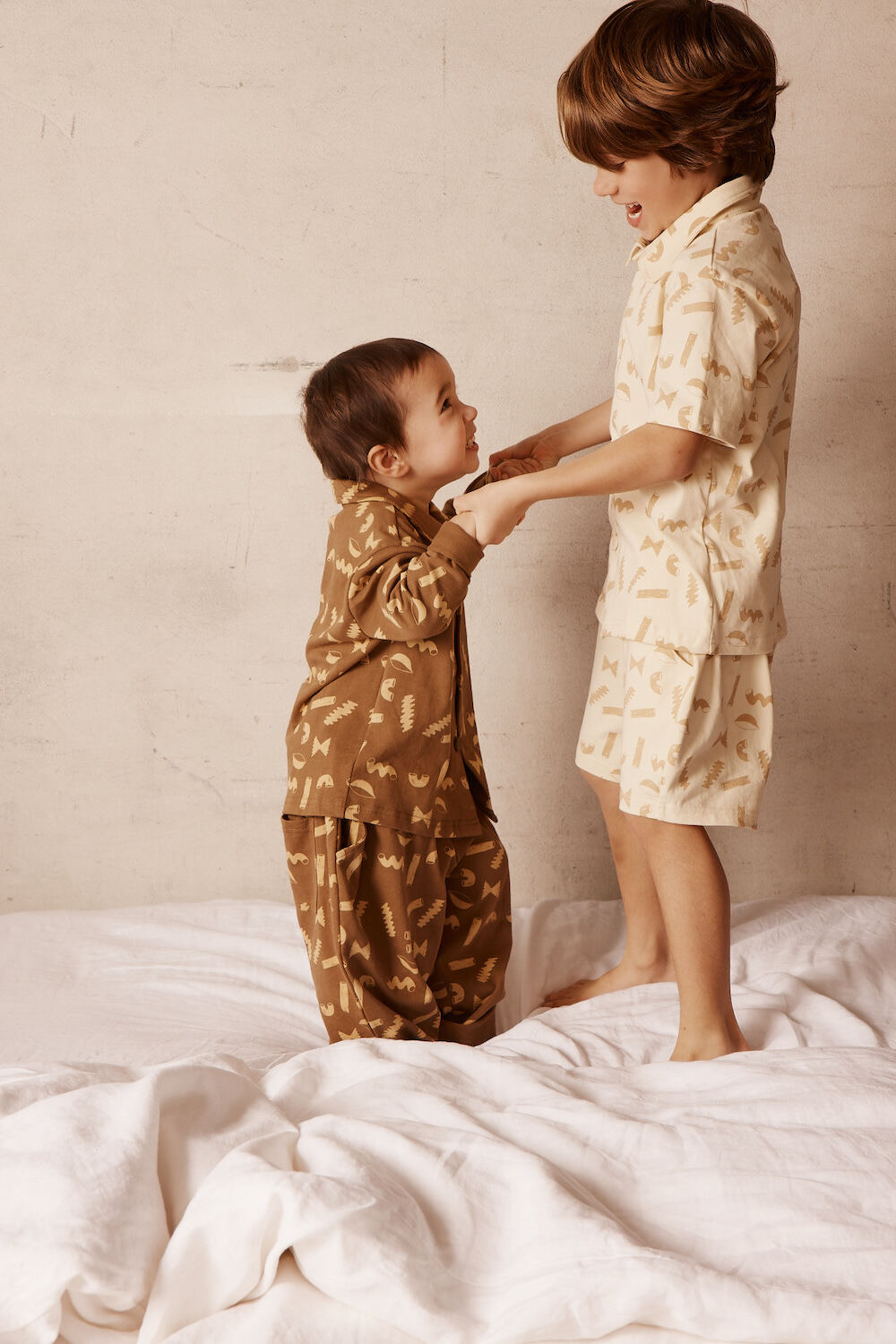 Brown Patterned Cotton Kids Pants