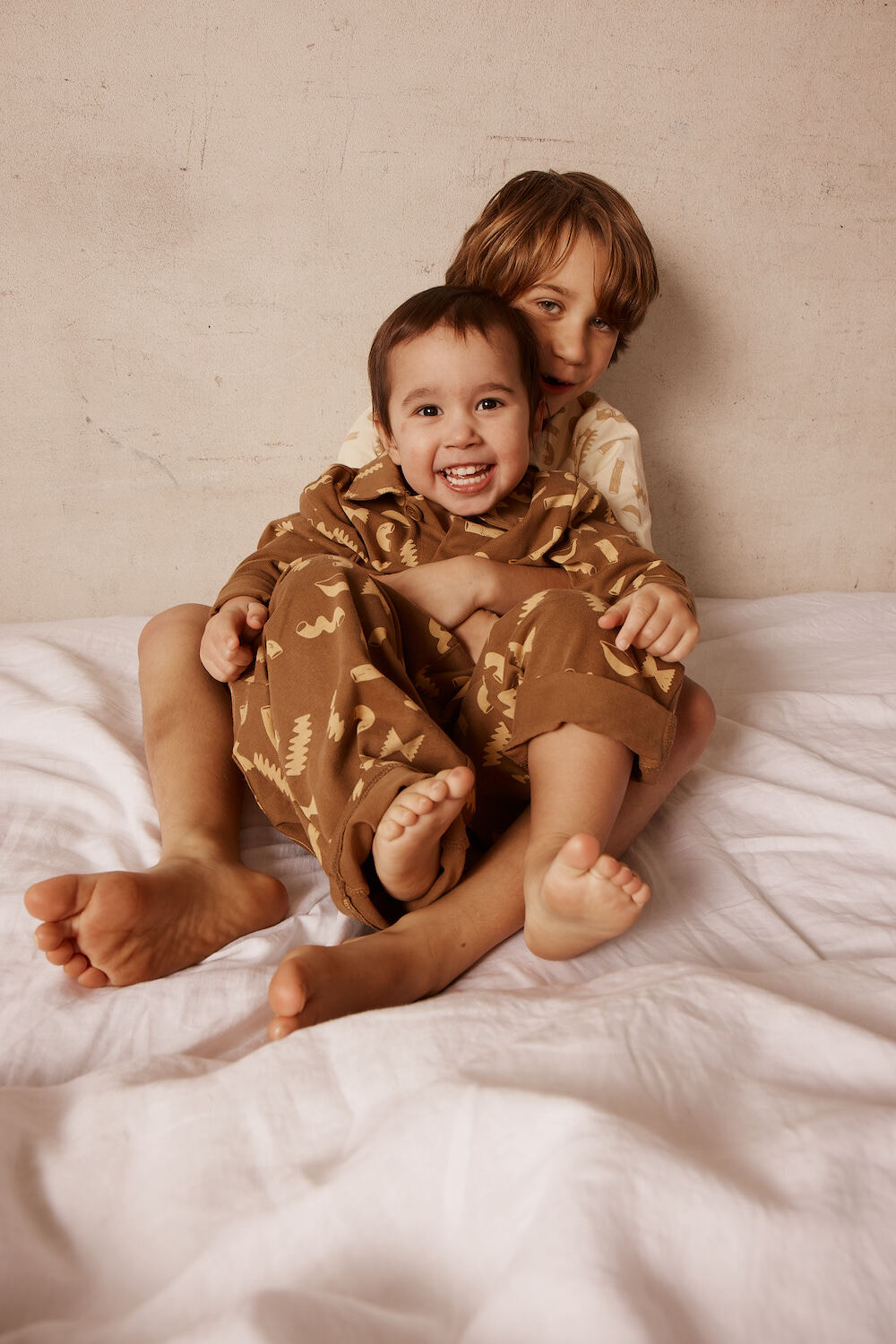 Brown Patterned Cotton Kids Pants