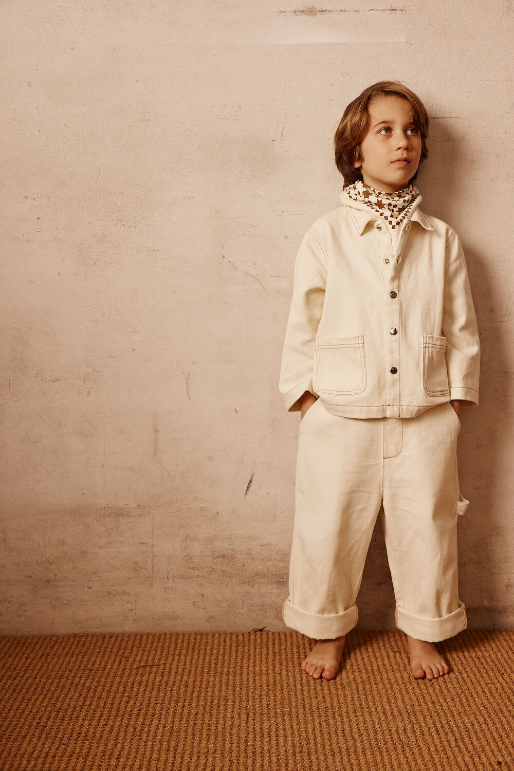 Cream Cotton Denim Kids Jacket