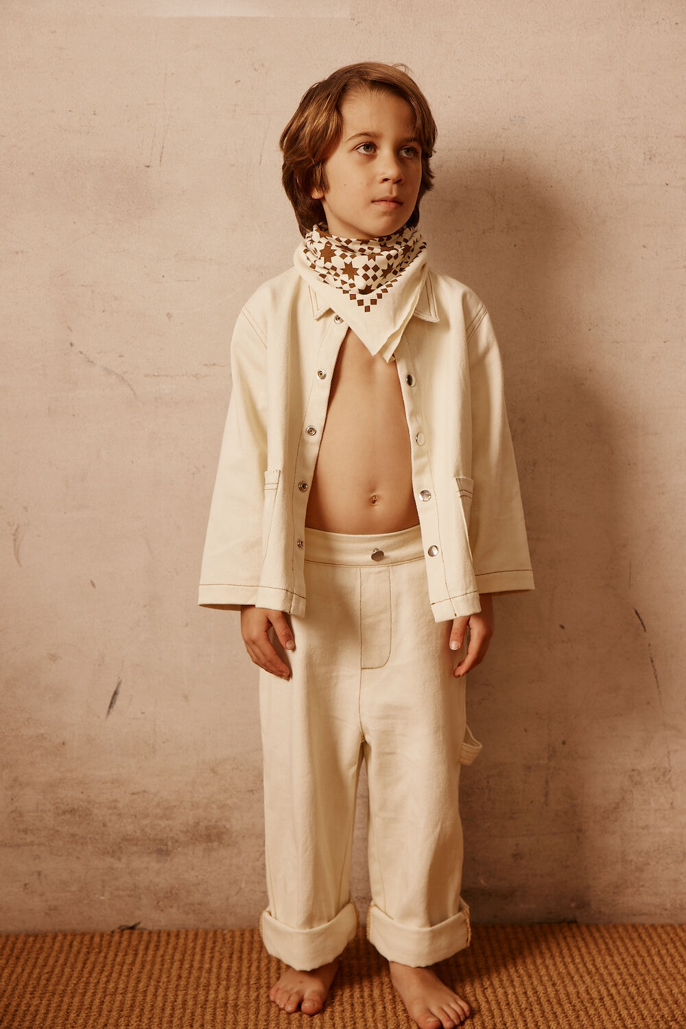 Cream Cotton Denim Kids Jacket