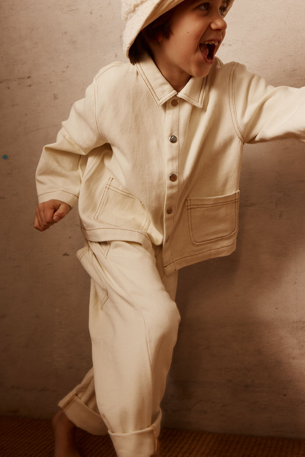 Cream Cotton Denim Kids Jacket
