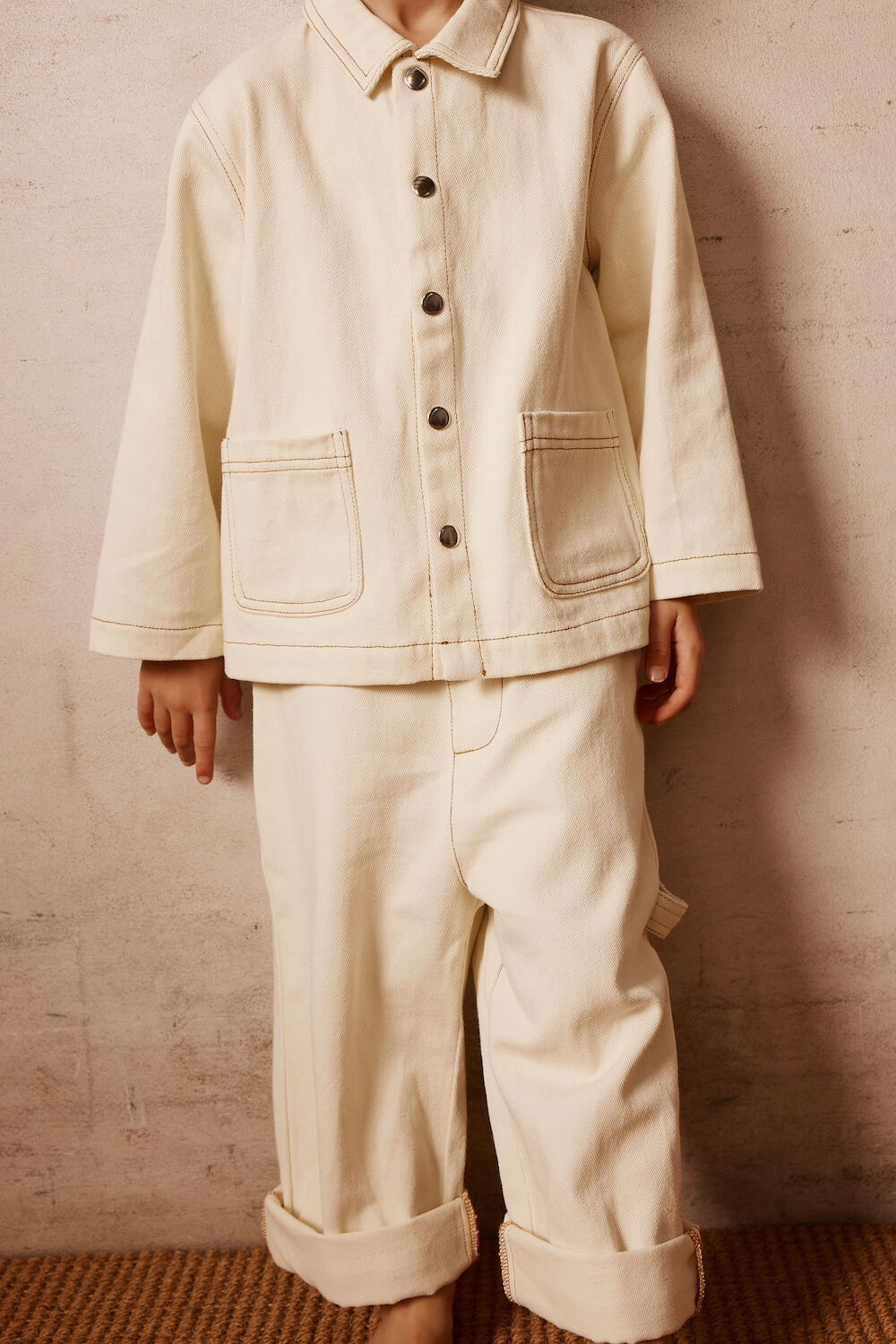Cream Cotton Denim Kids Jacket