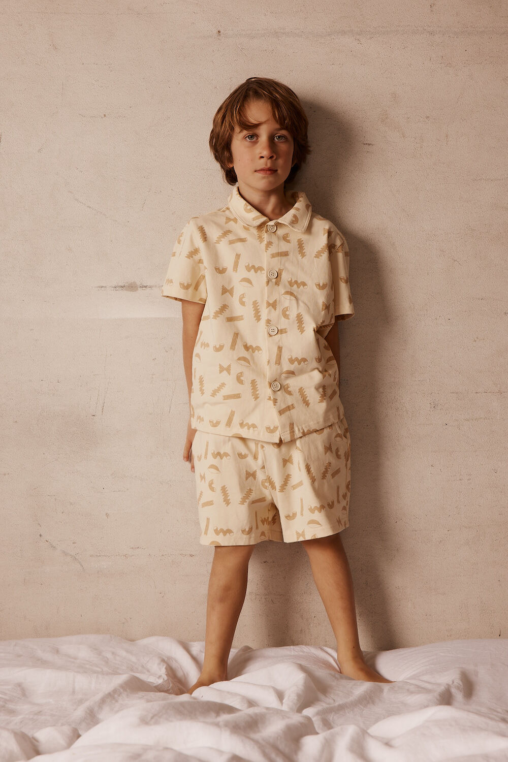 Short Sleeve Kids Printed Shirt in Cream | Alfred Co.