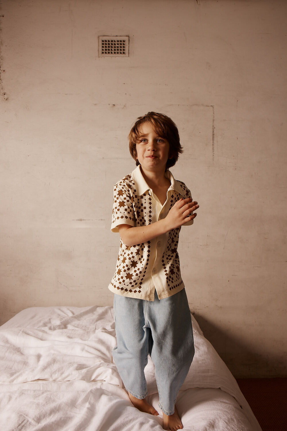Brown Star Print Kids Shirt Boys Clothing Australia
