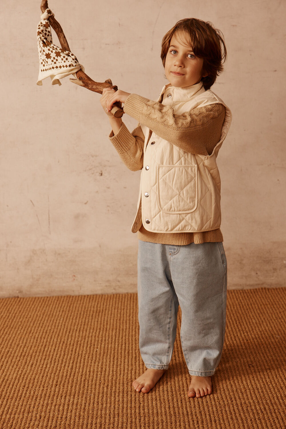 Cream Unisex Quilted Vest for Kids in Cream