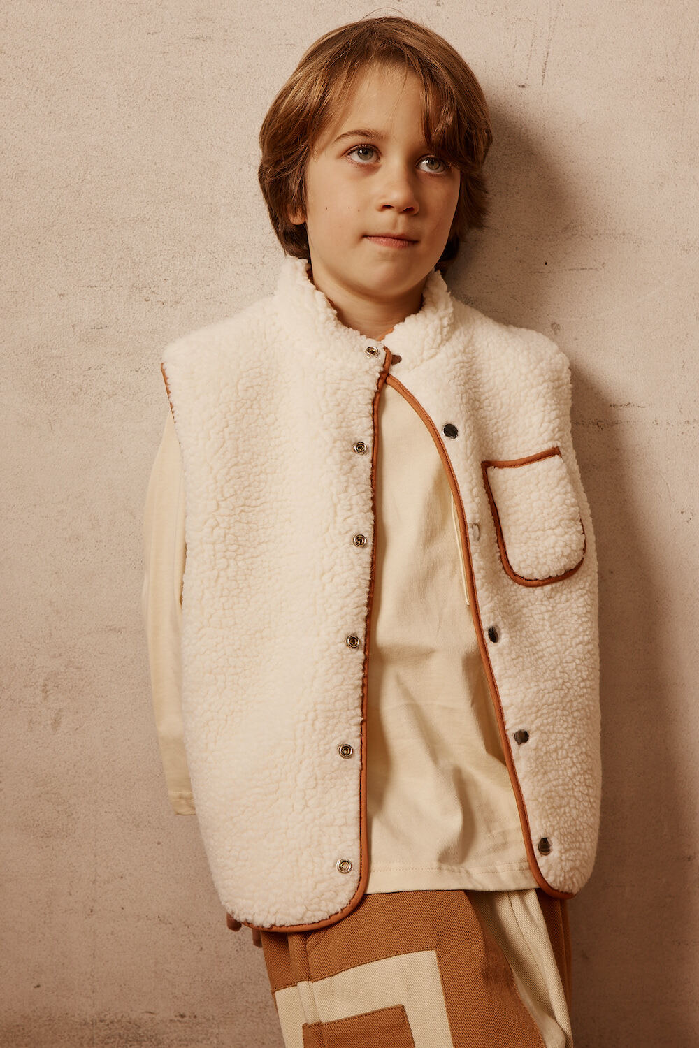 Cecil Cream Shearling Vest for Kids