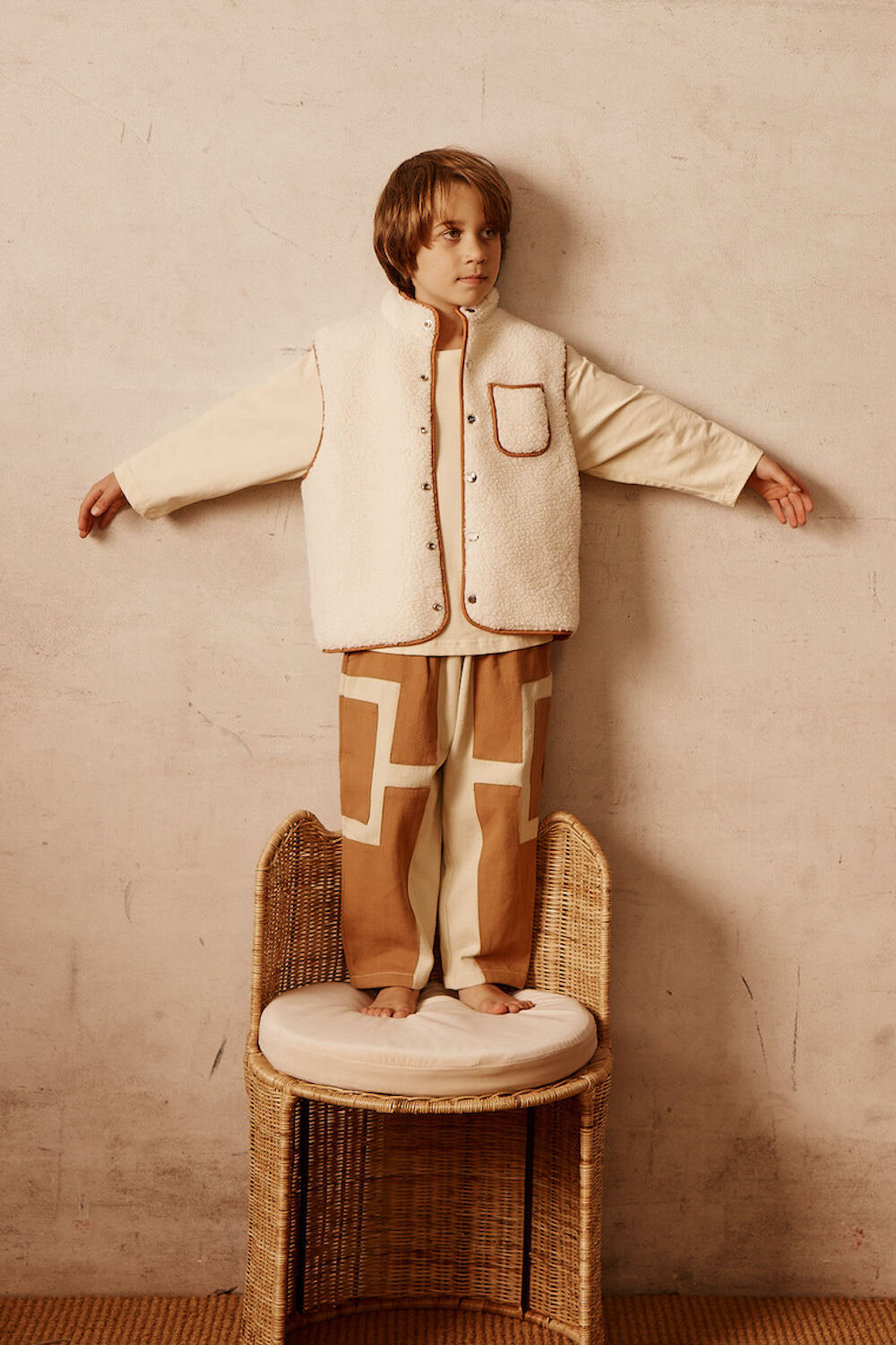 Cecil Cream Shearling Vest for Kids Sheepskin Jumper