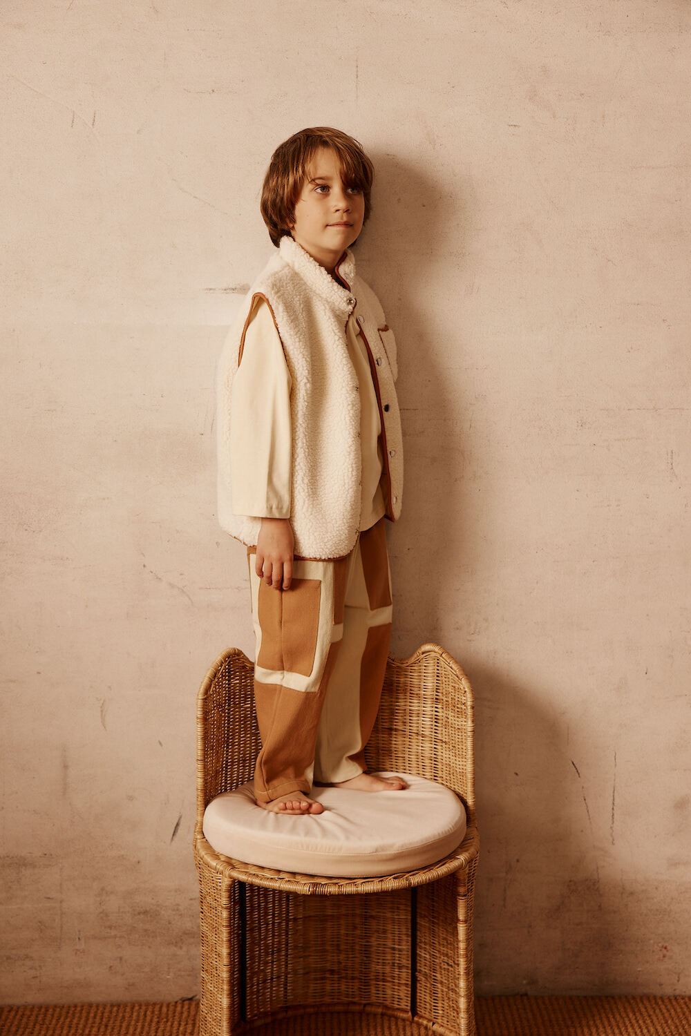 Cecil Cream Shearling Vest for Kids