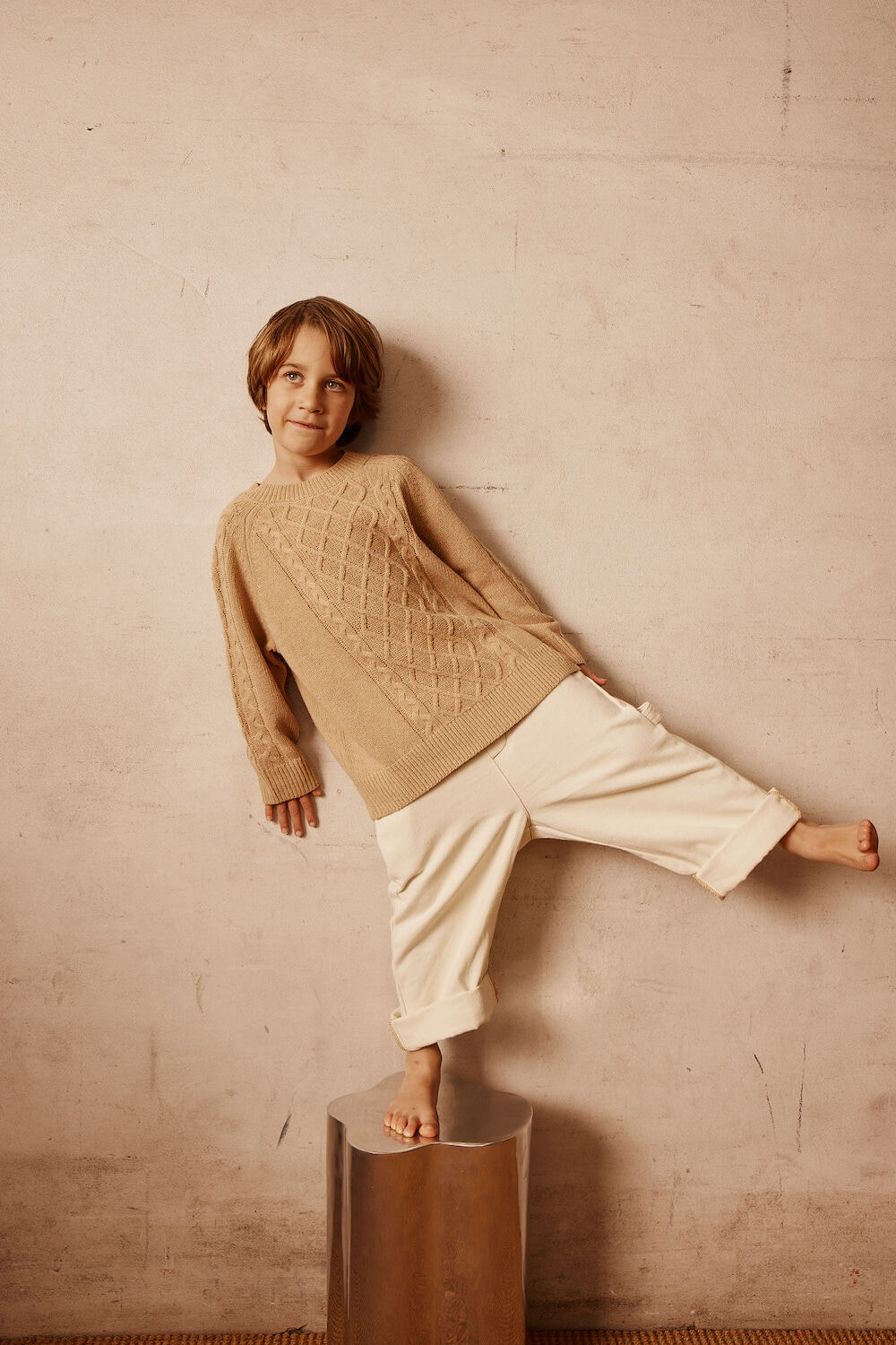 Beige Kids Cable Knit Jumper Boys