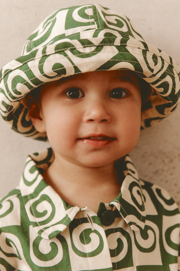 Green and Cream Patterned Kids Bucket Hat