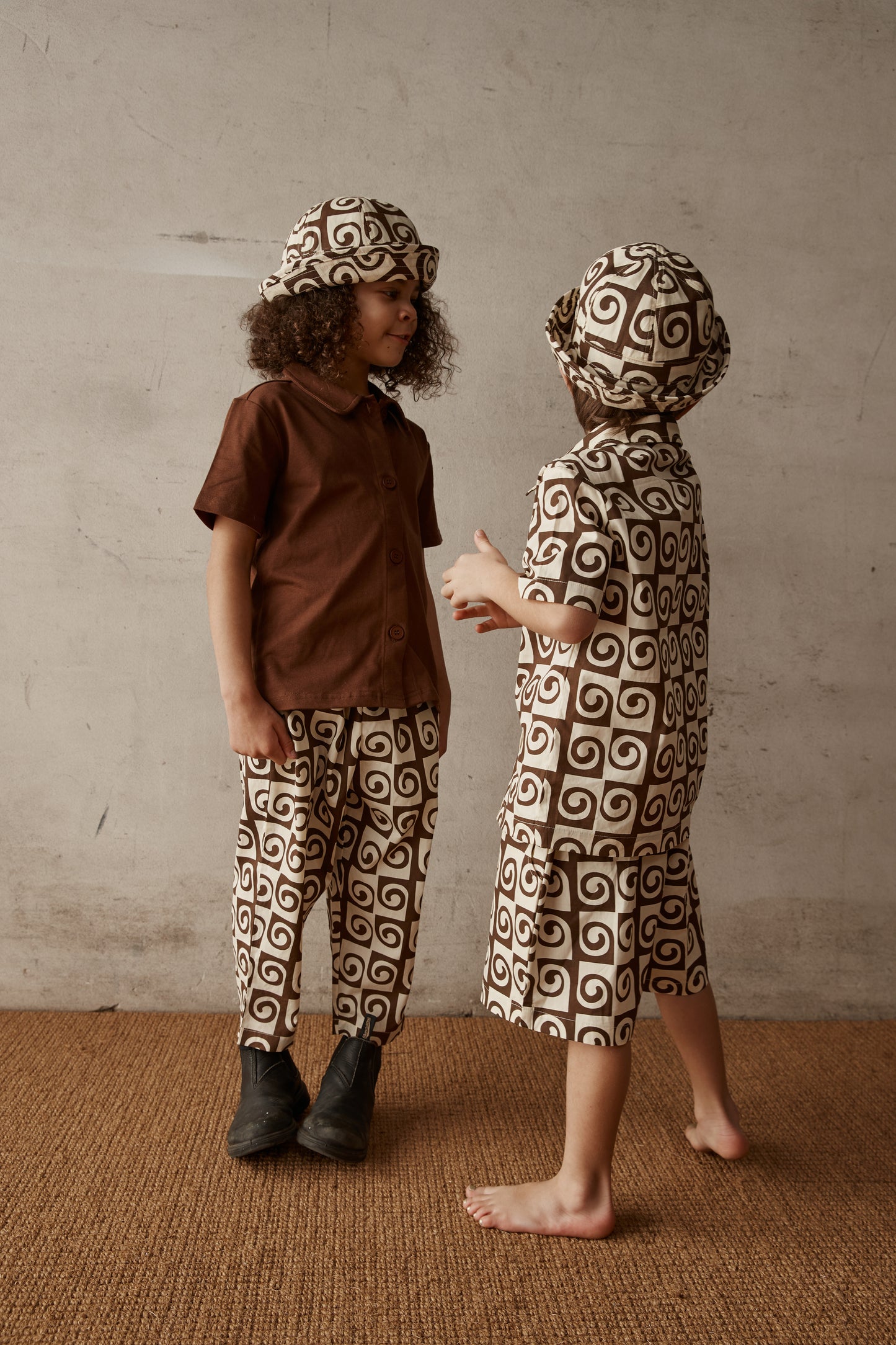 Brown Patterned Cotton Kids Shorts