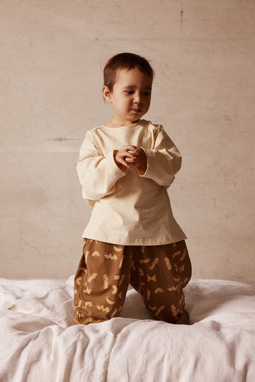 Brown Patterned Cotton Kids Pants