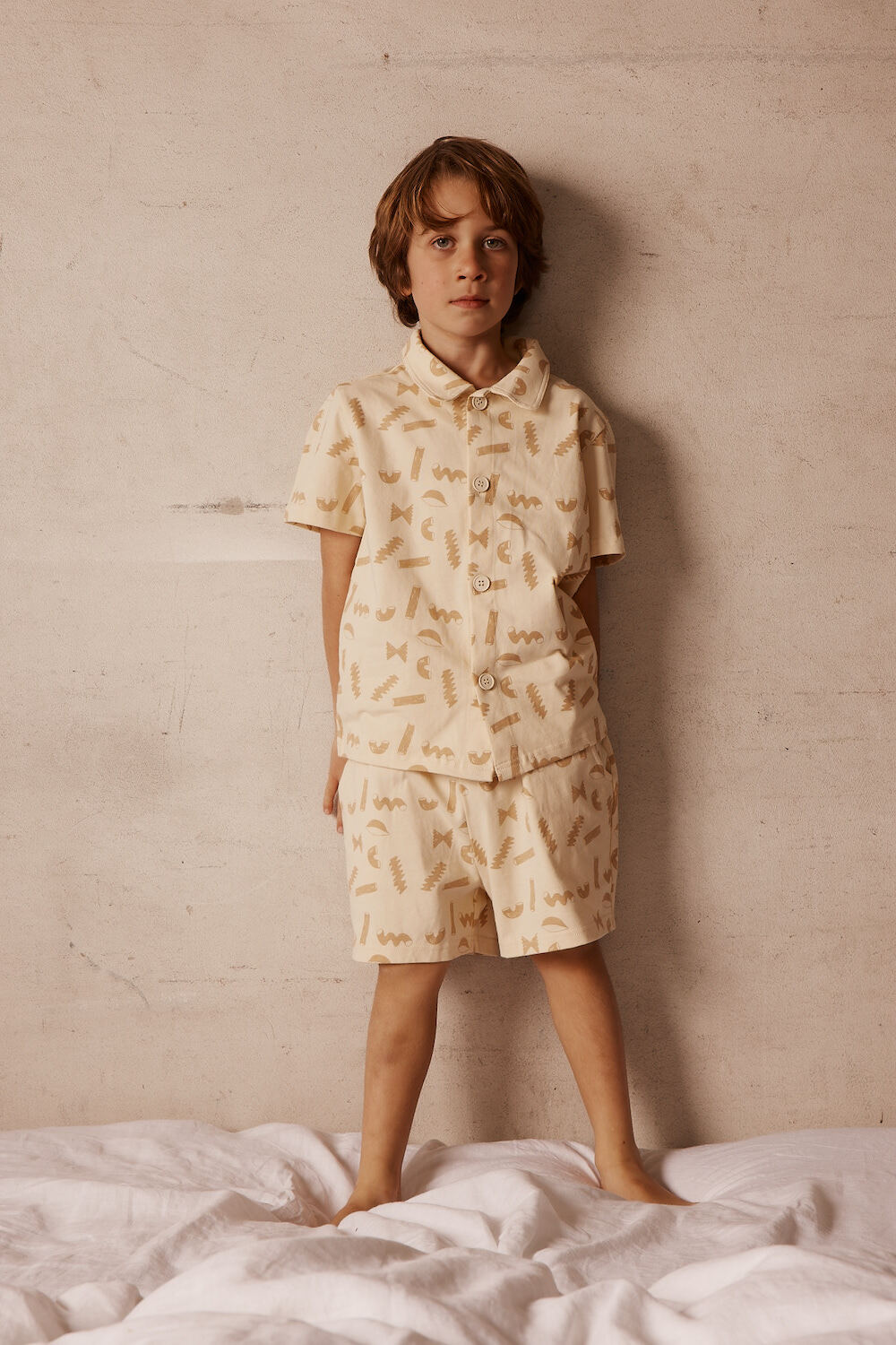 Short Sleeve Kids Printed Shirt in Cream | Alfred Co. 