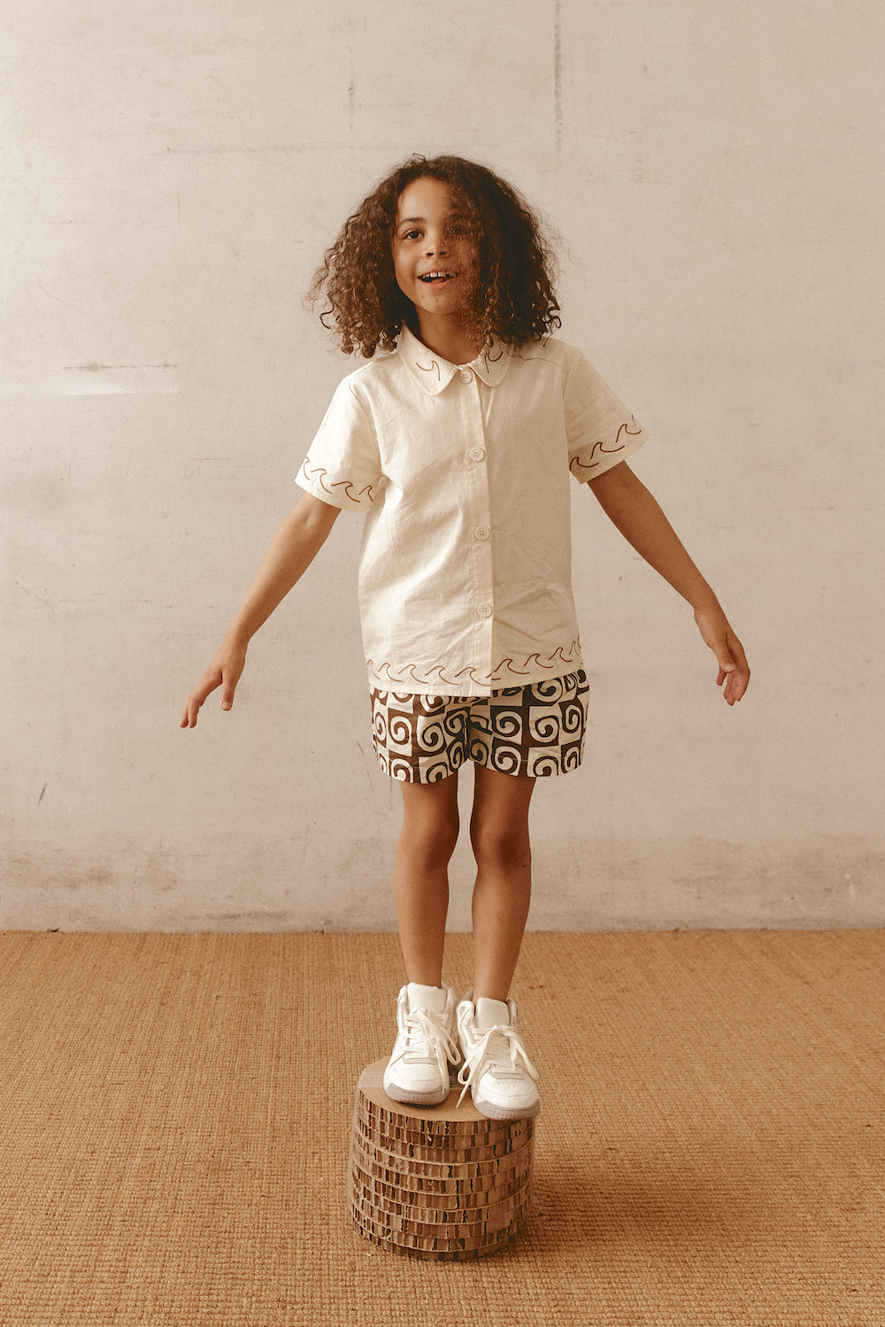 Brown Patterned Cotton Kids Shorts